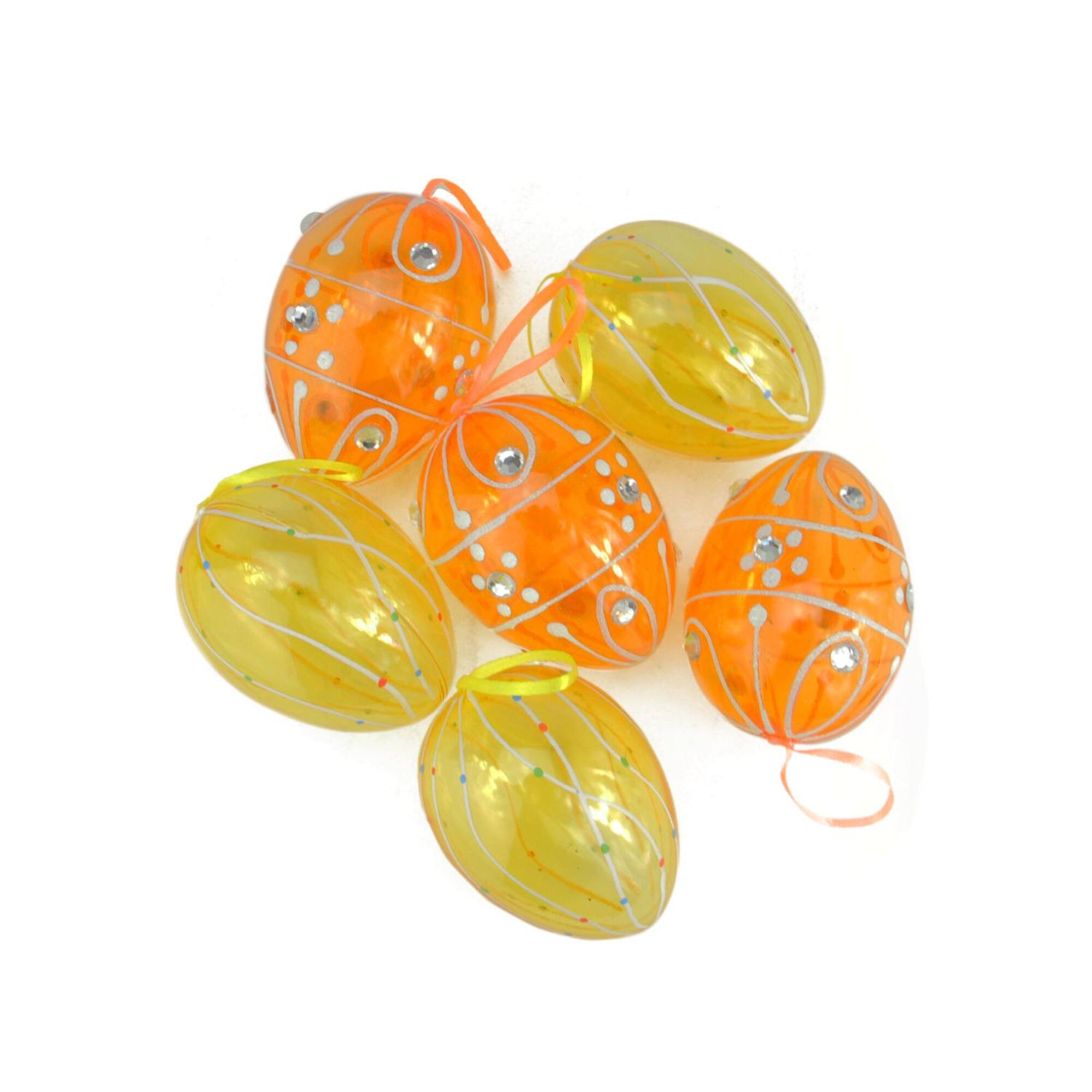 Set of 6 Transparent Glitter Gem Easter Egg Ornaments